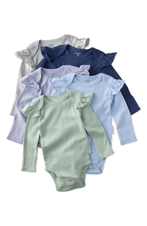Ashley Ruffle Long Sleeve Organic Cotton Assorted 5-Pack Bodysuits (Baby)