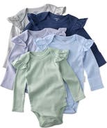 BUTTERBLU Ashley Ruffle Long Sleeve Organic Cotton Assorted 5-Pack Bodysuits