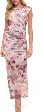 O.L. Floral Ruched Sleeveless Dress