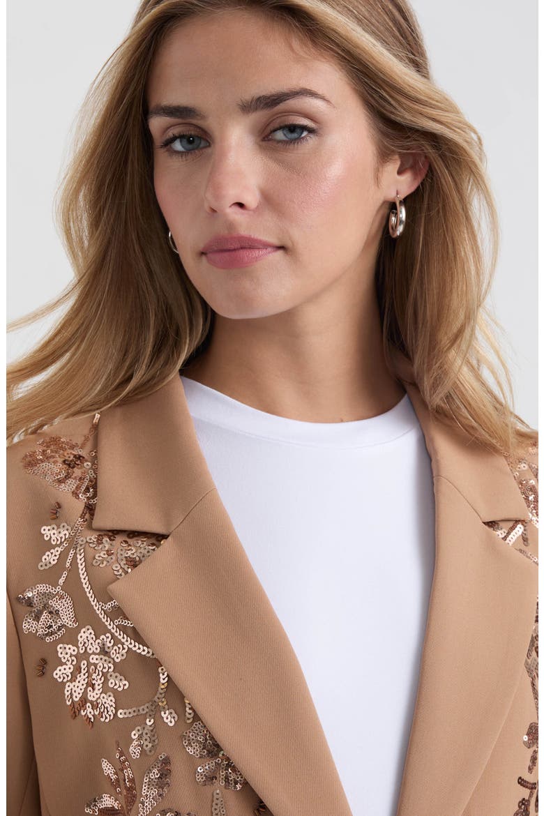 Sequin Embellished Single Button Blazer, Alternate, color, CAMEL