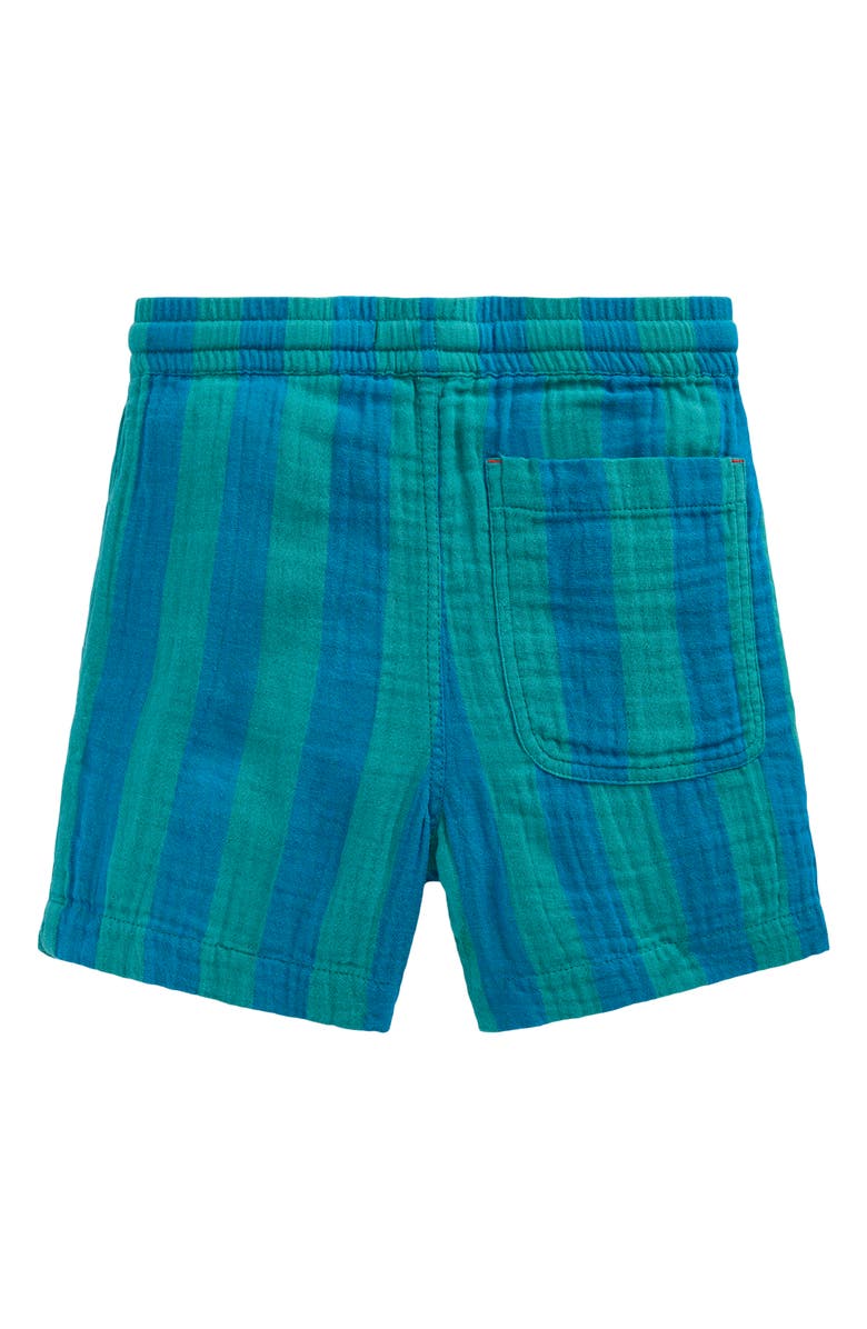 Mini Boden Kids' Double Cloth Cotton Shorts, Alternate, color, Green And Blue Stripe