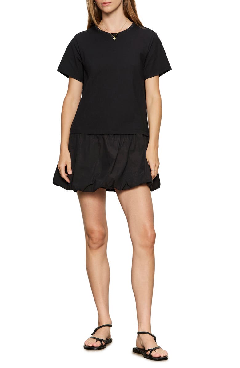 Sanctuary For Keeps Mixed Media Bubble Hem Cotton T-Shirt Minidress, Main, color, Black