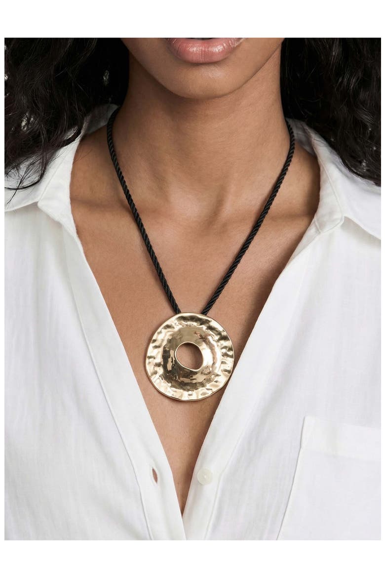 Hammered Donut Pendant Cord Necklace, Alternate, color, GOLD