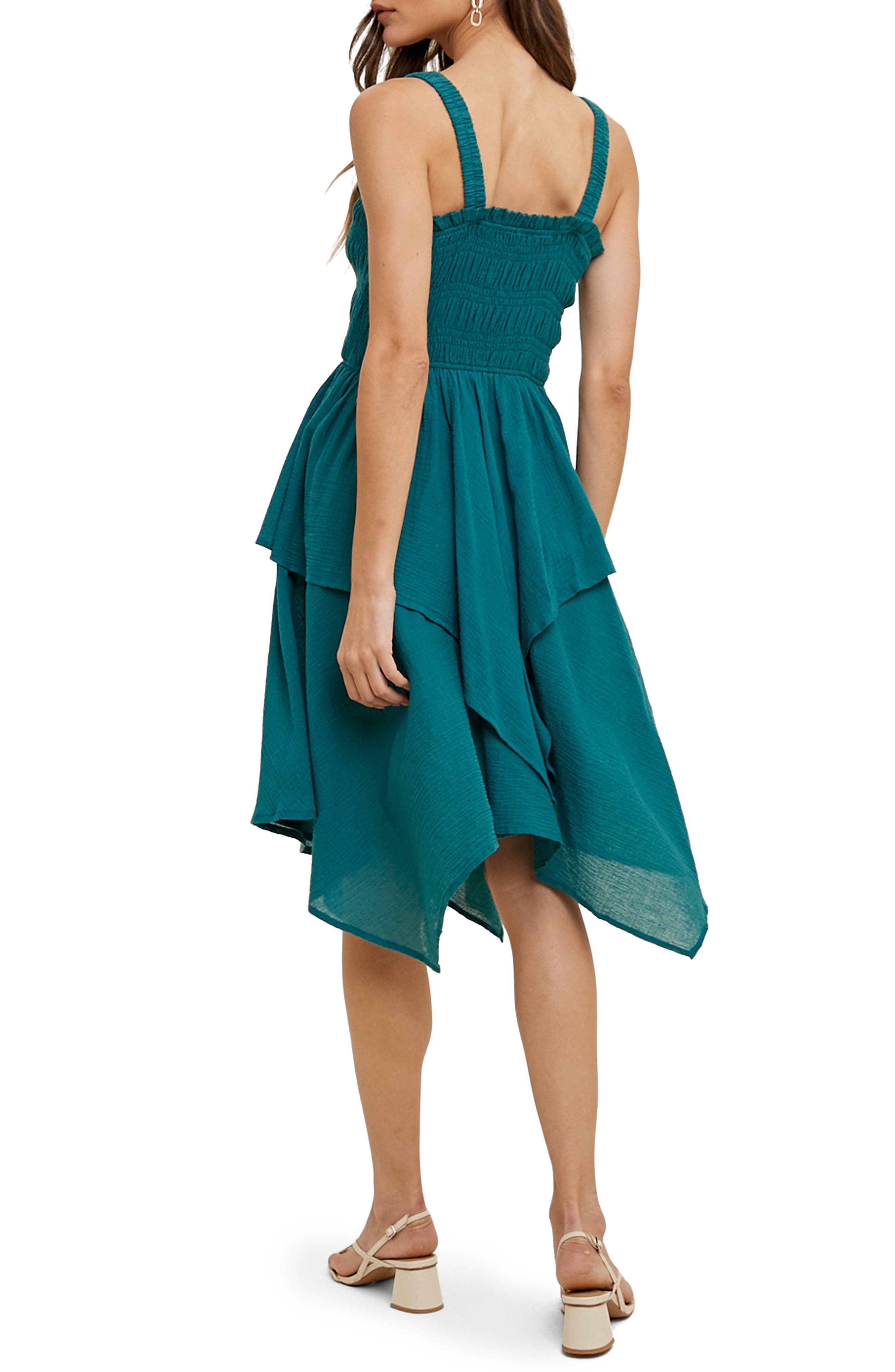 Smocked Handkerchief Hem Minidress - image 2