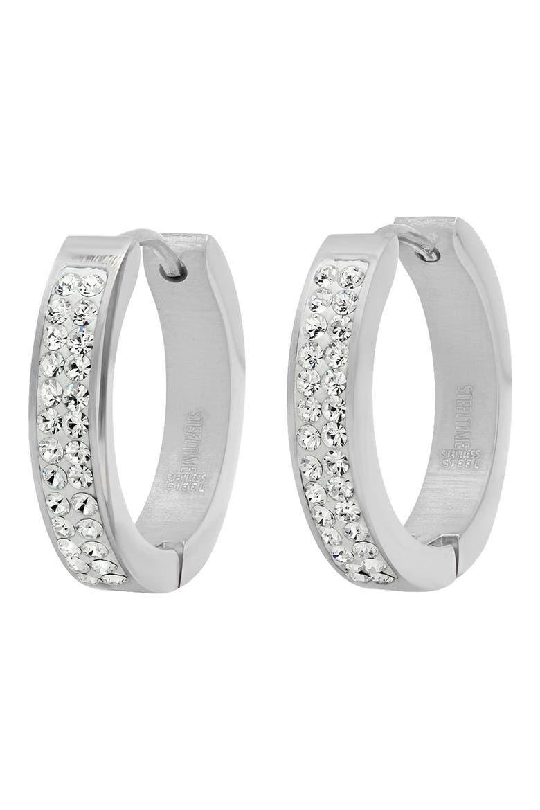 Swarovski Crystal Hoop Earrings, Main, color, METALLIC