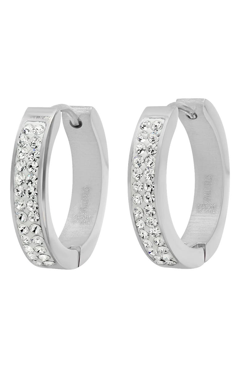 HMY JEWELRY Swarovski Crystal Hoop Earrings, Main, color, Metallic