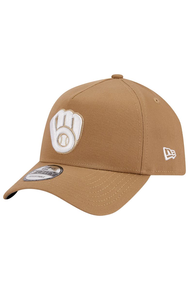 New Era Men's New Era Khaki Milwaukee Brewers A-Frame 9FORTY Adjustable Hat, Main, color, Khaki