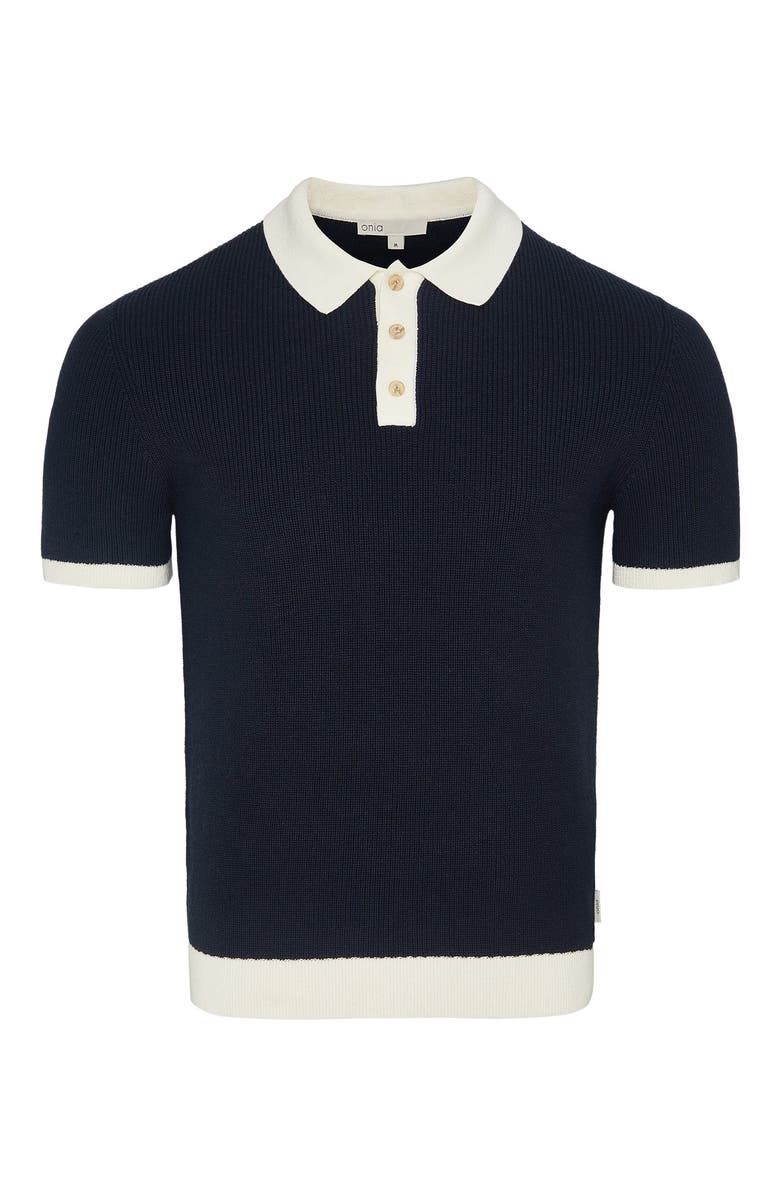 Onia Cotton Linen Knit Polo, Alternate, color, Midnight/Egret