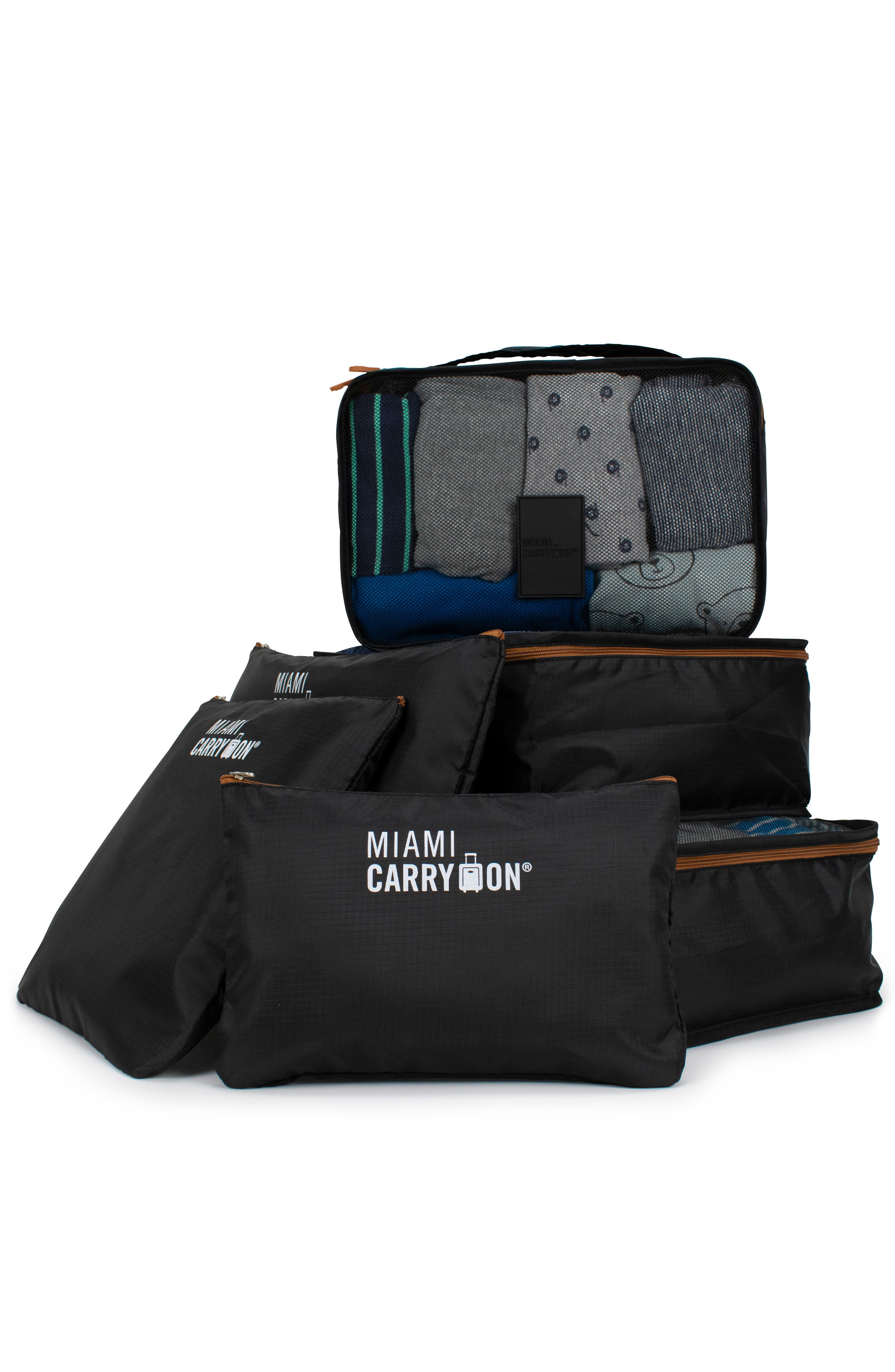 Miami Carry On Travelers 6 Piece Organizational Packing Cubes, Main, color, Black/Tan