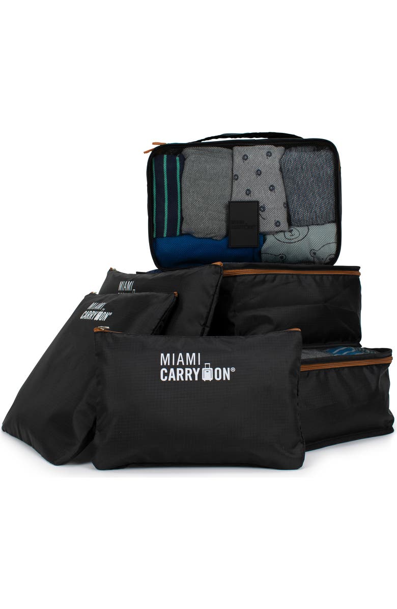 Miami Carry On Travelers 6 Piece Organizational Packing Cubes, Main, color, Black/Tan