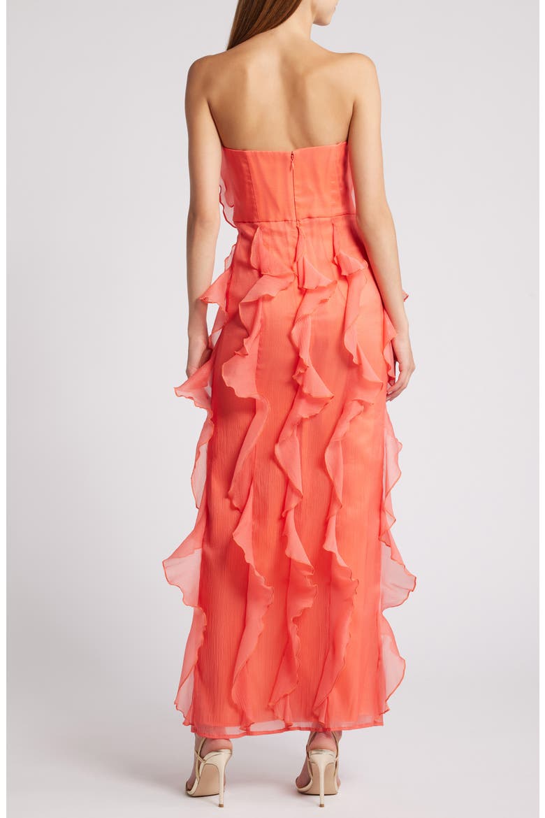 Allover Ruffle Strapless Gown, Alternate, color, CORAL