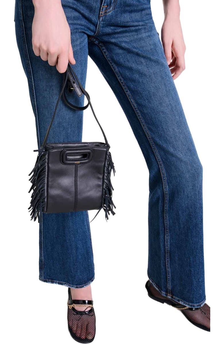 maje Leather bag with chain strap, Alternate, color, Black