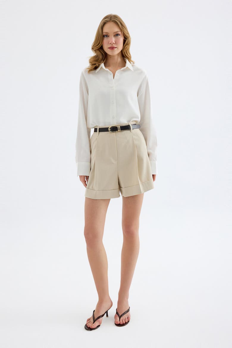 Lina High-Waist Single Pleat Tailored Shorts, Alternate, color, Beige