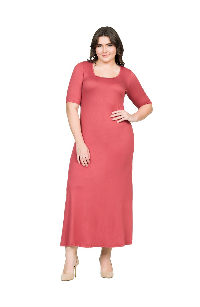 24seven Comfort Apparel Elbow Length Sleeve Maxi Dress, Main, color, Brick