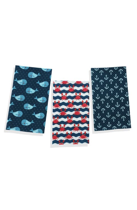 Set of Three Coastal Charm Nautical Kitchen Towels