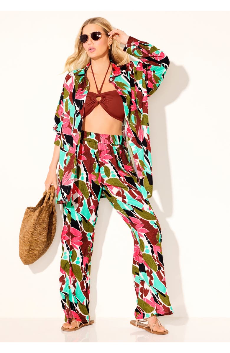 Swimsuits for All Oversized Buttondown Lounge Cover Up Shirt, Alternate, color, Abstract Island