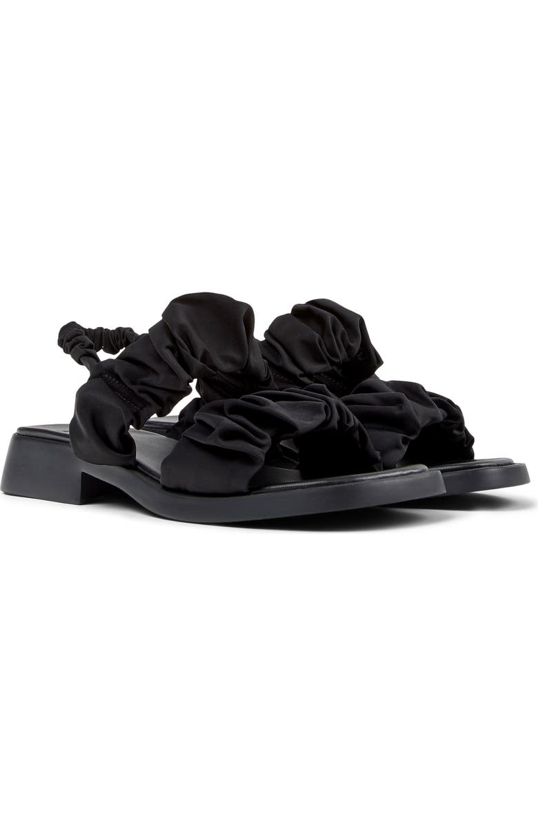 Camper Dana Ruched Slingback Sandal, Main, color, Black