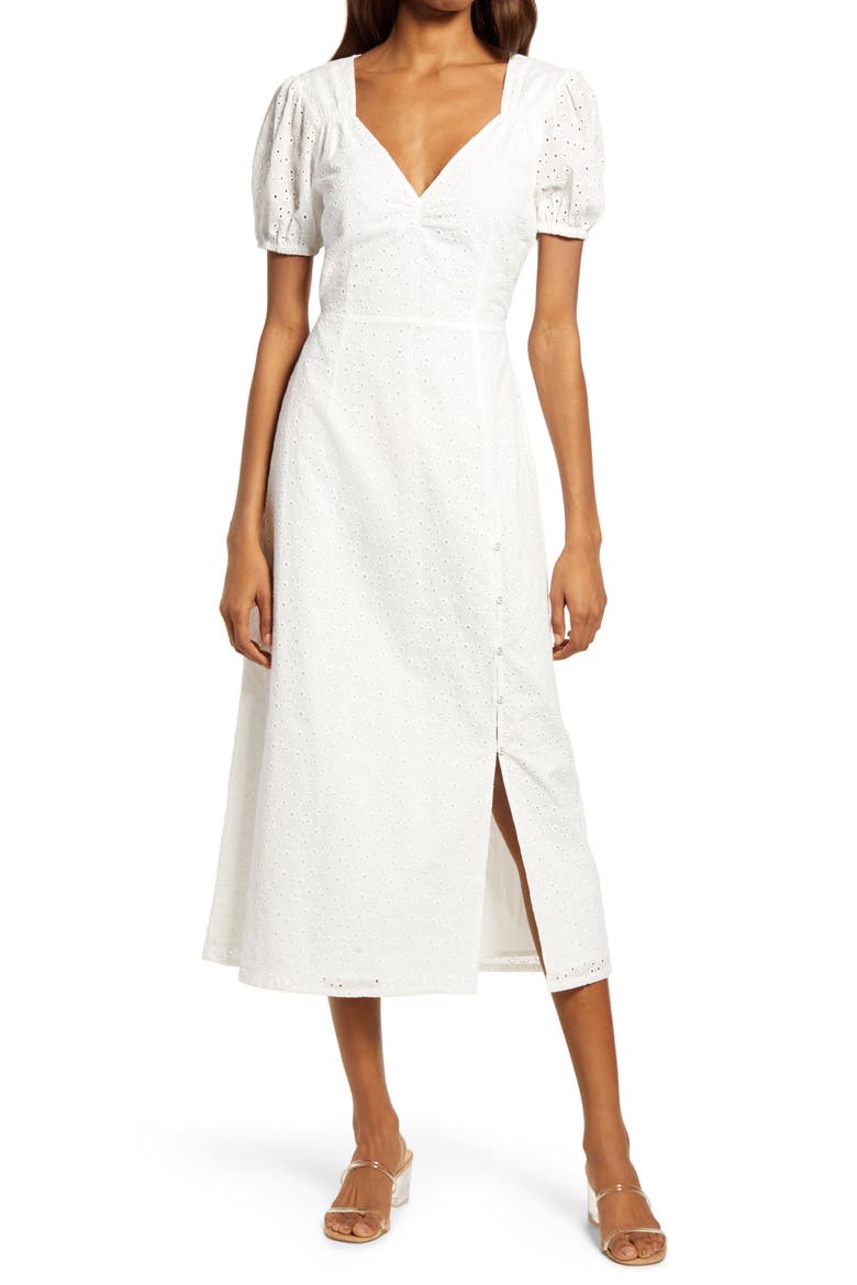 Idalia Cotton Eyelet Midi Dress, Alternate, color, OFF WHITE