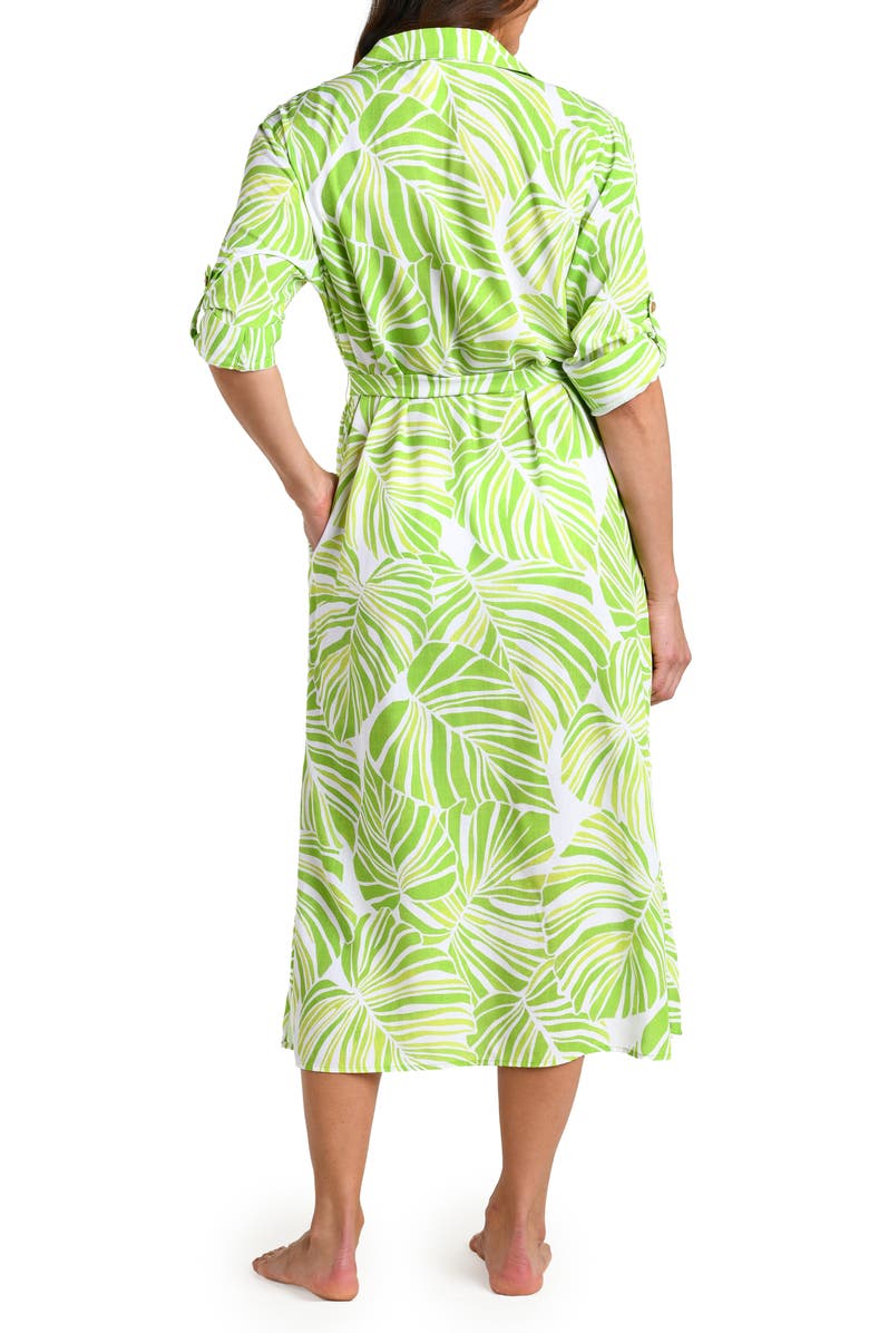 La Blanca Serene Palm Roll Tab Cuff Long Sleeve Cover-Up Shirtdress, Alternate, color, Apple