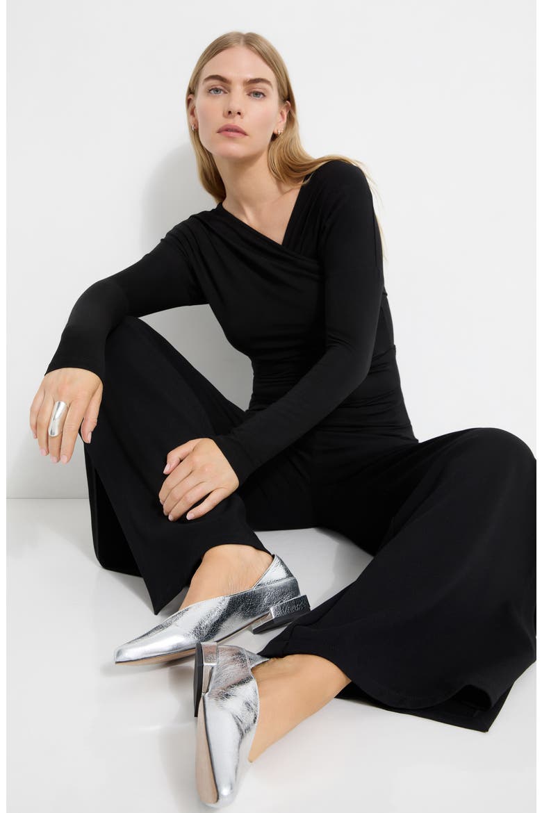 Jisoo Ruched Surplice Neck Jersey Top, Alternate, color, BLACK