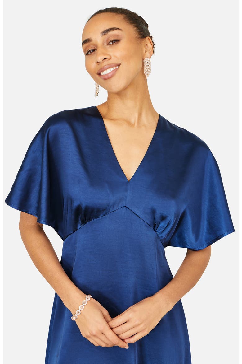 Satin Midi Dress, Alternate, color, Navy