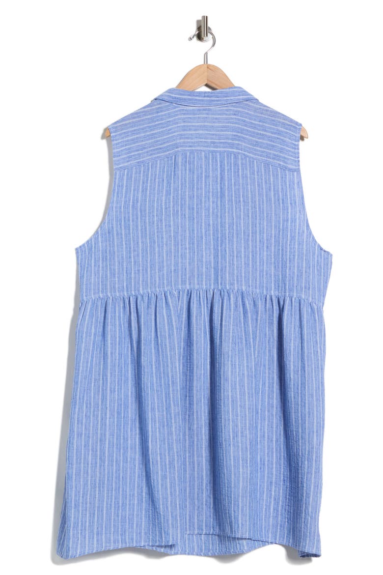 Pleated Button Front Dress, Alternate, color, INDIGO STRIPE