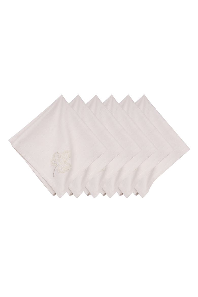 Neutral Maple Leaves Napkins Set of 6, Main, color, White