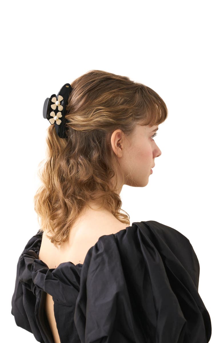 Alexandre de Paris Gambetta Pearl Camelia Hair Clip, Alternate, color, Black And Beige