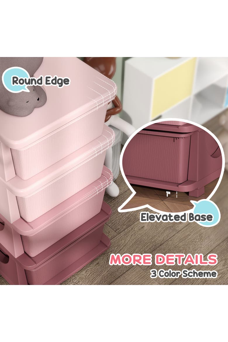 4-Tier Kids Storage Unit with Drawers​, Alternate, color, Pink