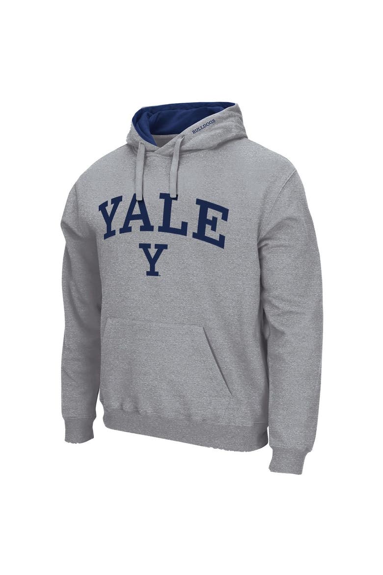 Men's Colosseum Heathered Gray Yale Bulldogs Arch and Logo Pullover Hoodie, Alternate, color, Heather Gray