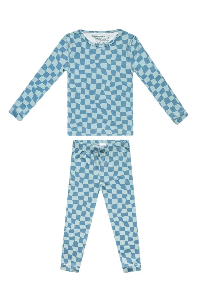 Copper Pearl Miles Check Fitted Two-Piece Pajamas, Main, color, Blue