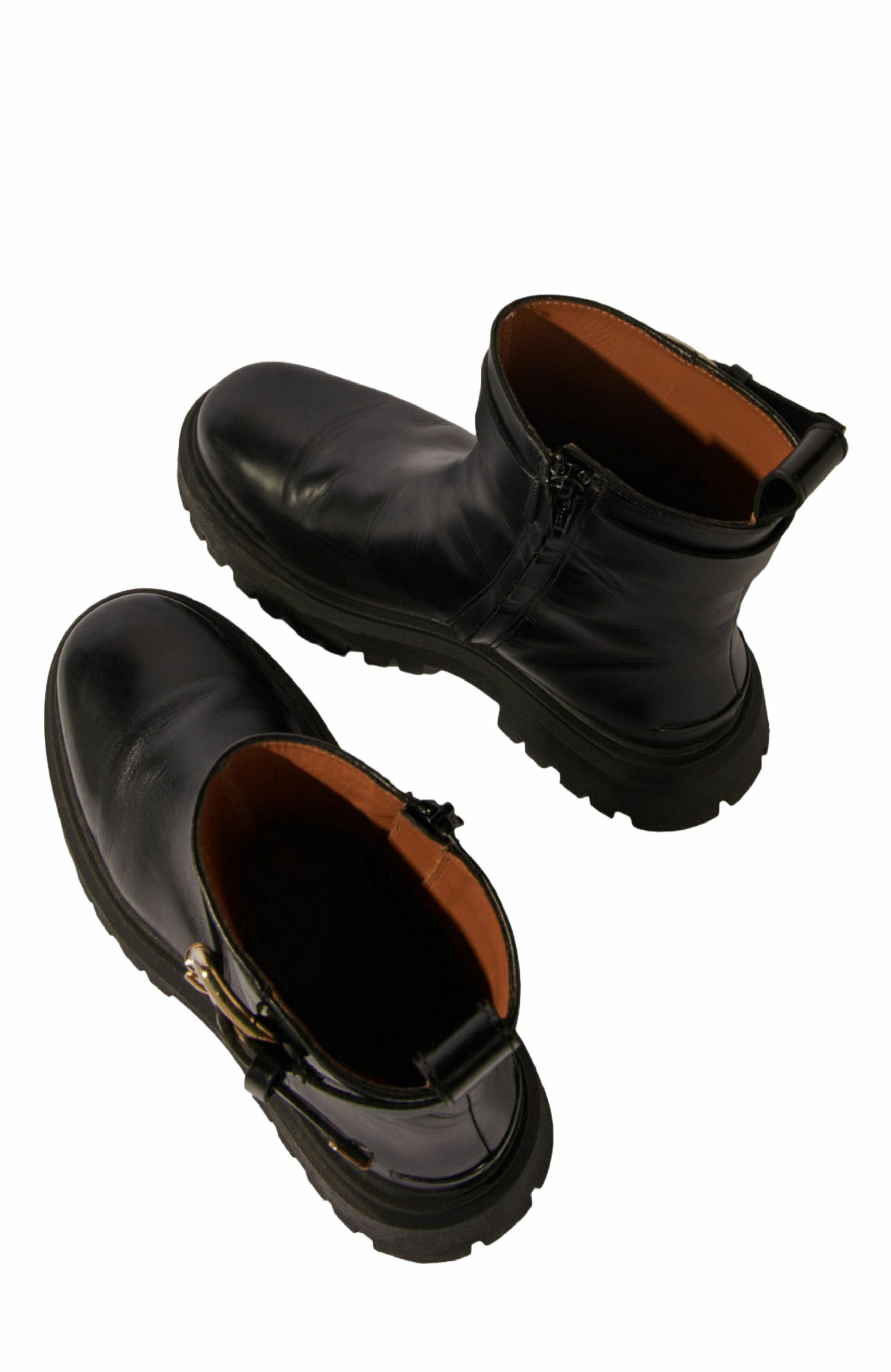 maje Leather ankle boots with buckles, Alternate, color, 