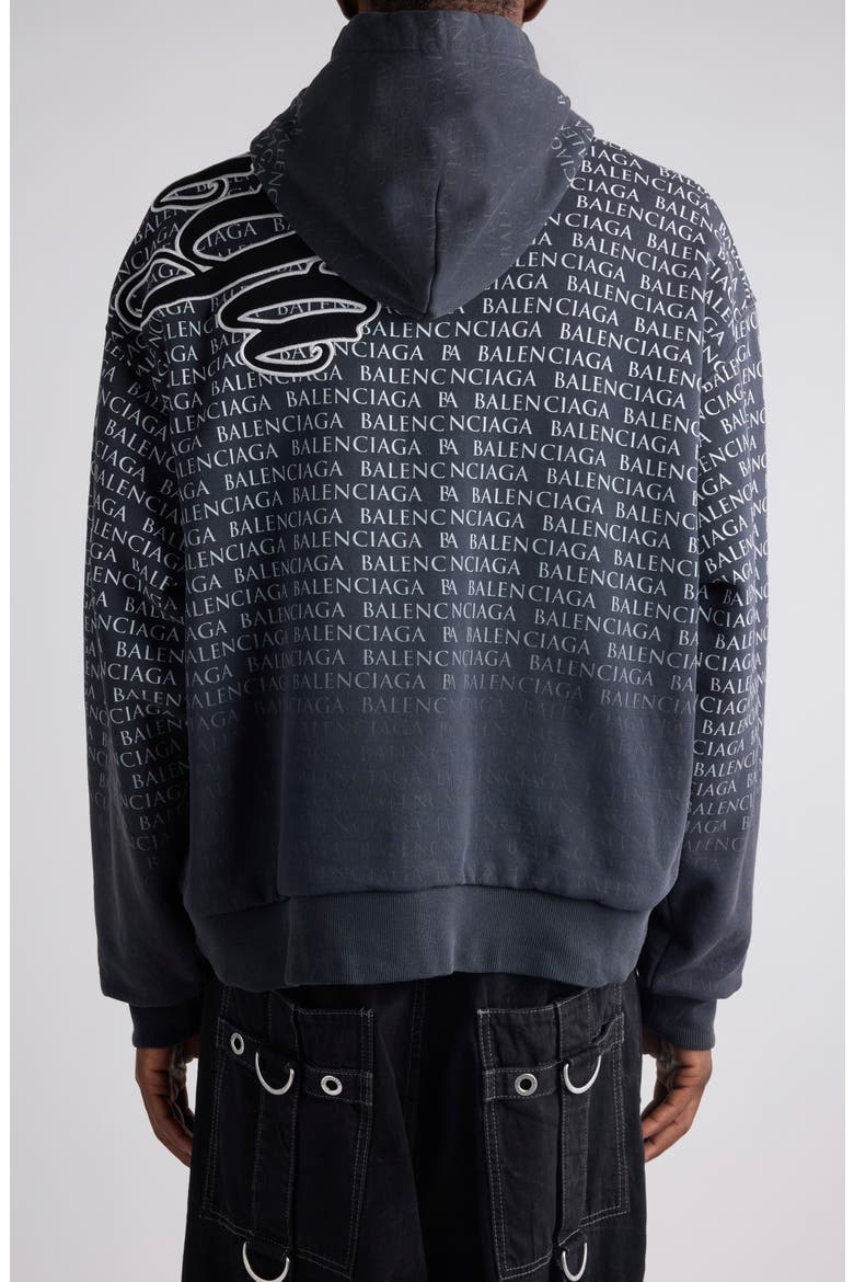 Big B Logo Embroidered Full Zip Dry Fleece Hoodie, Alternate, color, 6552 WASHED BLACK 2/ WHITE