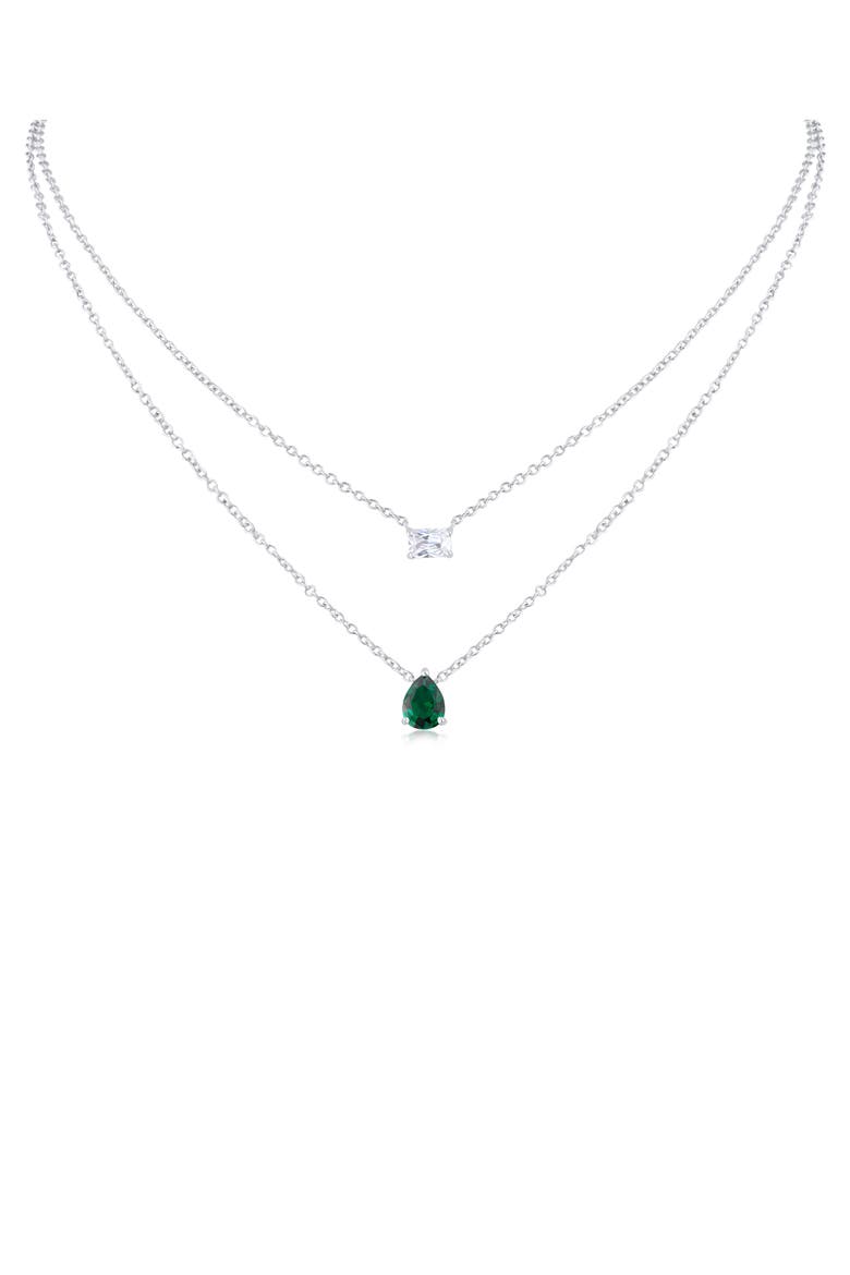Pearl & Emerald Cut Cubic Zirconia Layered Chain Necklace, Main, color, GREEN/ SILVER