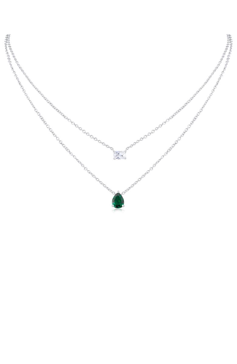 CZ by Kenneth Jay Lane Pearl & Emerald Cut Cubic Zirconia Layered Chain Necklace, Main, color, 