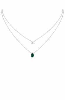 CZ by Kenneth Jay Lane Pearl & Emerald Cut Cubic Zirconia Layered Chain Necklace