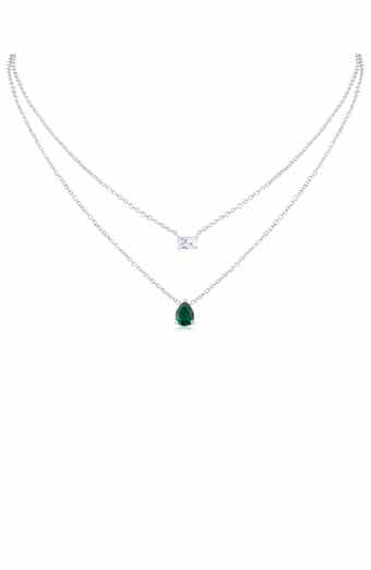 CZ by Kenneth Jay Lane Pearl & Emerald Cut Cubic Zirconia Layered Chain Necklace