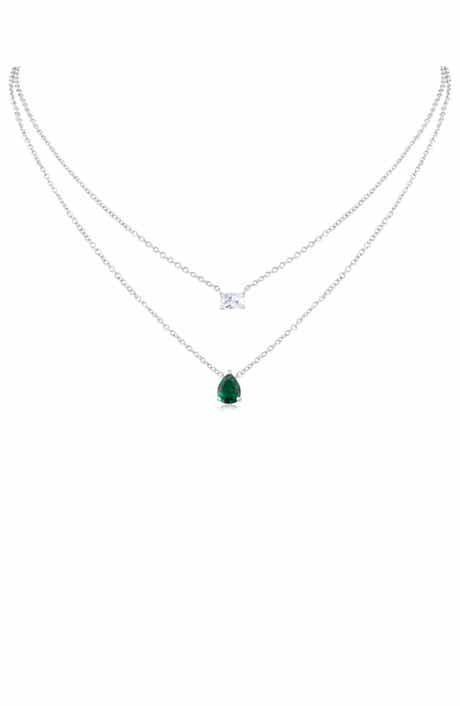 CZ by Kenneth Jay Lane Pearl & Emerald Cut Cubic Zirconia Layered Chain Necklace