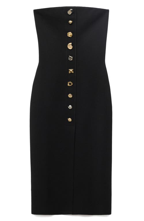 Mango Strapless Dress With Jewel Buttons Black In Black
