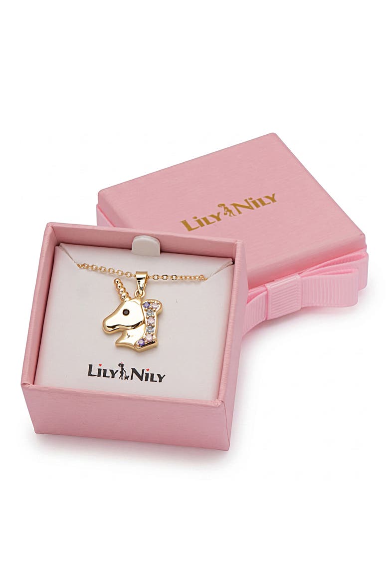 Kids' Pavé Cubic Zirconia Unicorn Pendant Necklace, Alternate, color, GOLD