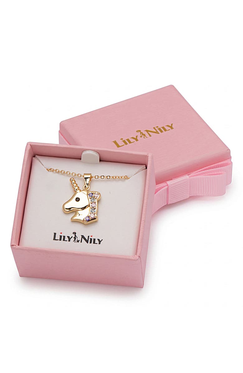 Lily Nily Kids' Pavé Cubic Zirconia Unicorn Pendant Necklace, Alternate, color, Gold