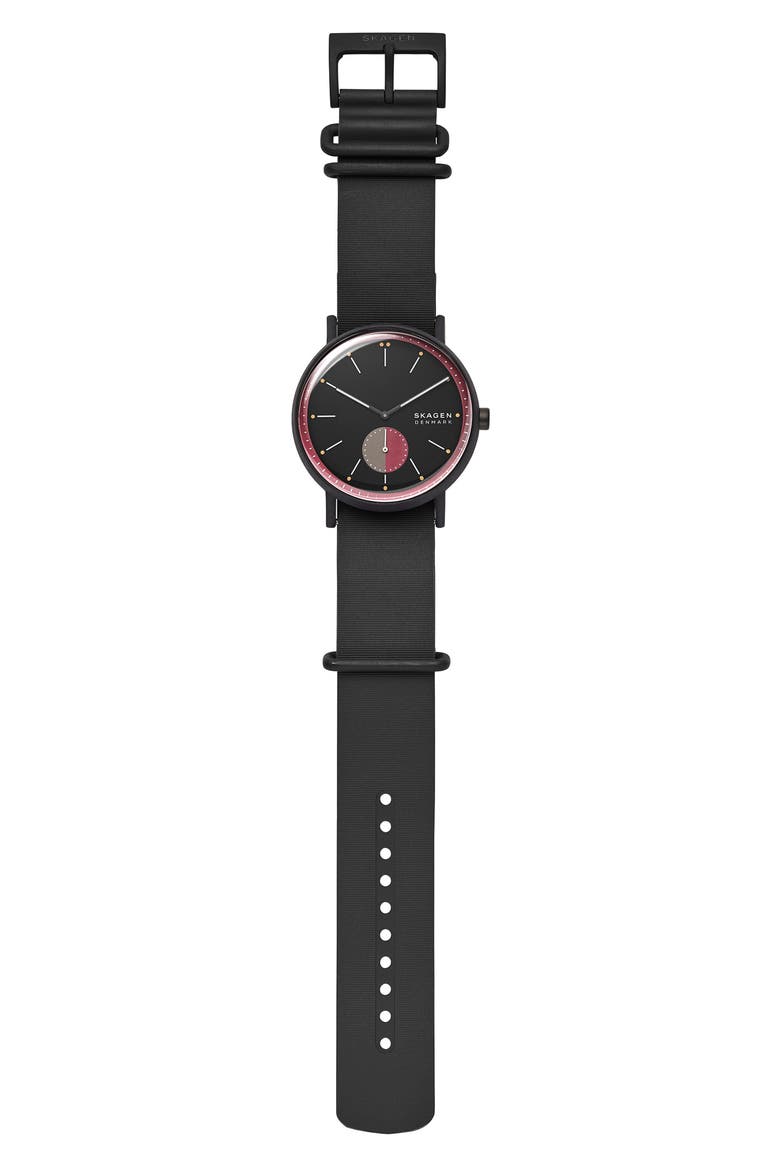 Signature Nylon Strap Watch, 42mm, Alternate, color, BLACK