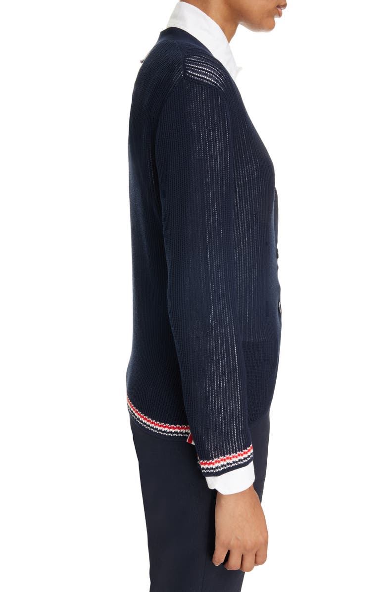 Thom Browne RWB Stripe Trim Cotton Cardigan, Alternate, color, 