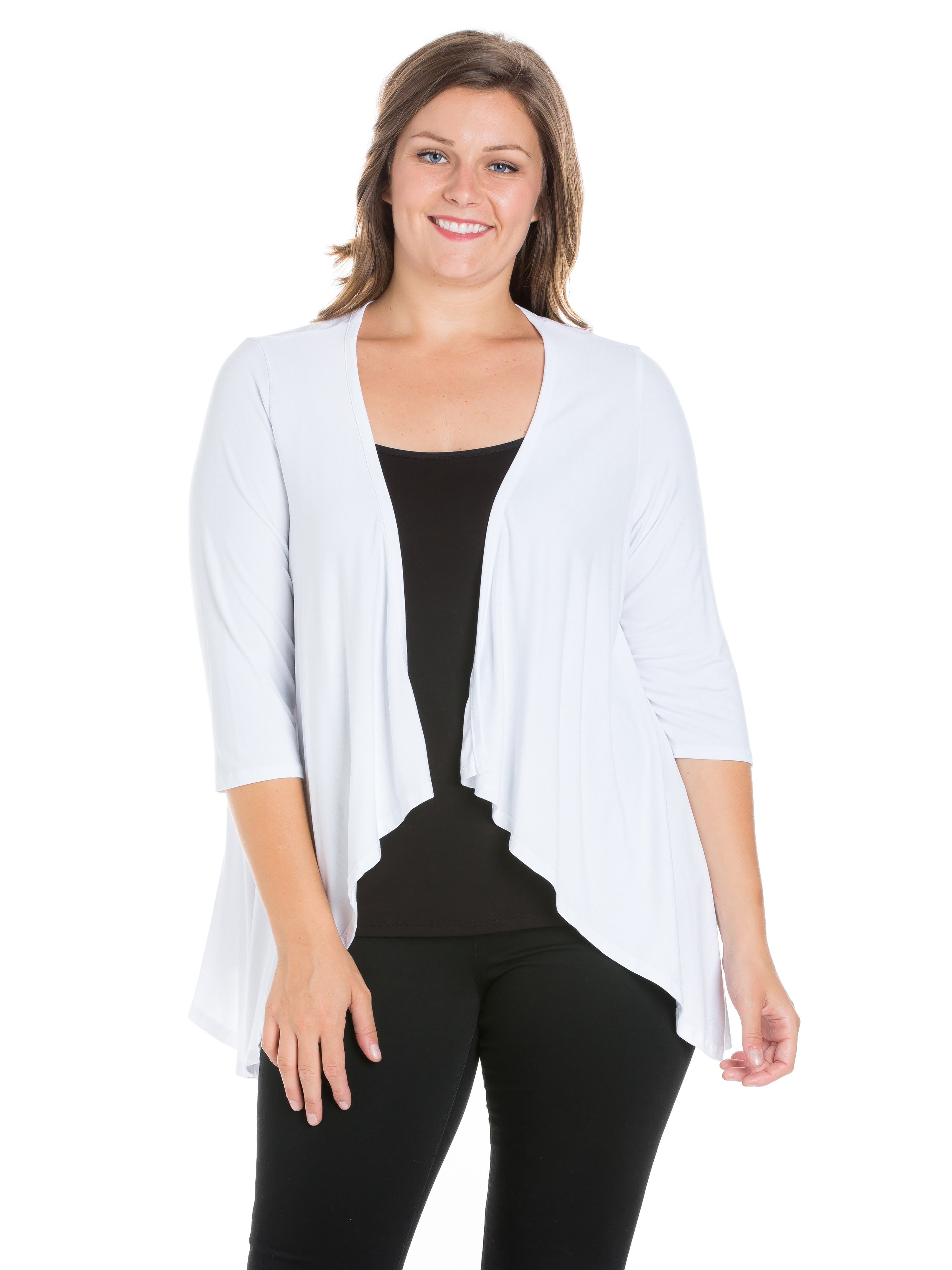 24seven Comfort Apparel Elbow Length Sleeve Open Cardigan In Multi