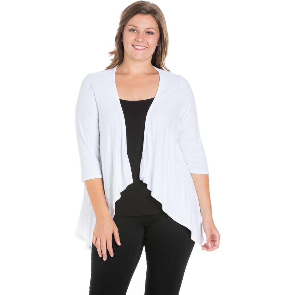 24seven Comfort Apparel Elbow Length Sleeve Open Cardigan In Multi