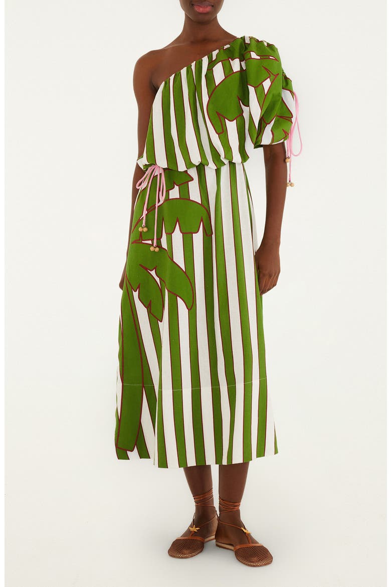 Embroidered One-Shoulder Linen Blend Midi Dress, Main, color, OFF-WHITE