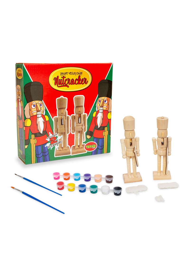 Paint Your Own 7-Inch Wooden Nutcracker Figure Craft Kit | Set of 2, Main, color, Red