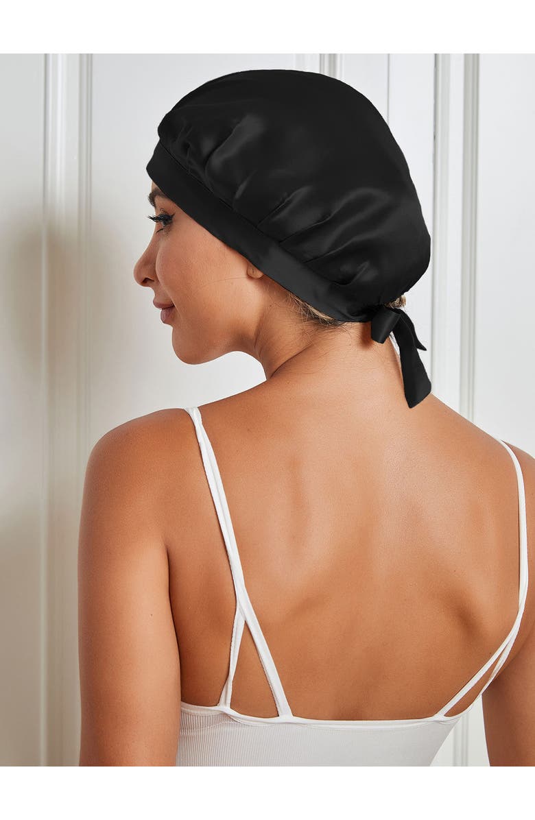 SILKSILKY Pure Silk Classic Ribbon Bonnet, Alternate, color, Black
