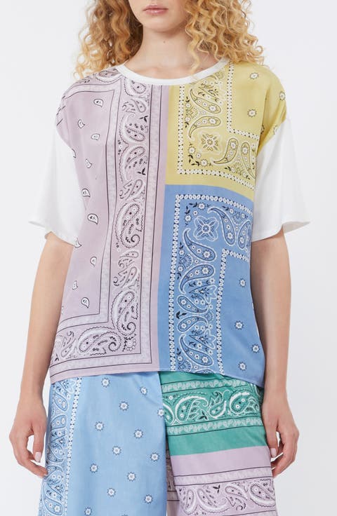 Pampas Bandana Print Stretch Cotton & Silk Top