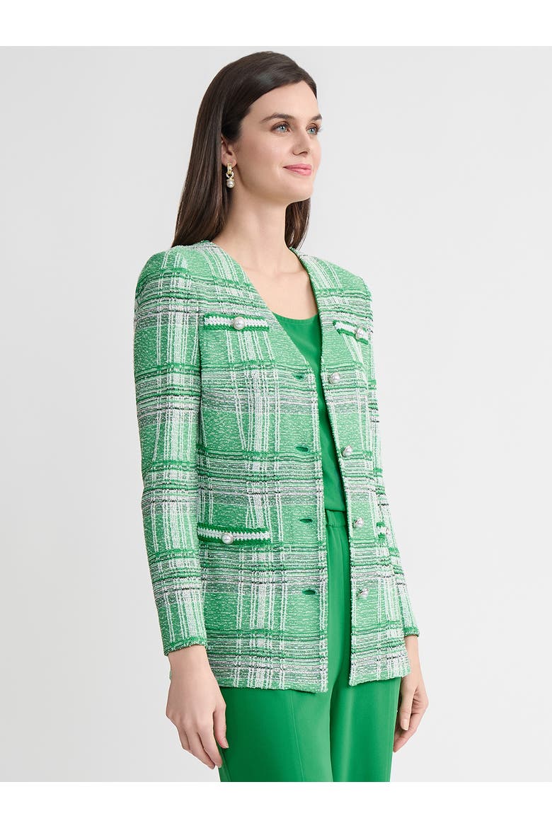 Tailored Crochet Trim Plaid Knit Jacket, Alternate, color, Clover Field/New Ivory/Black